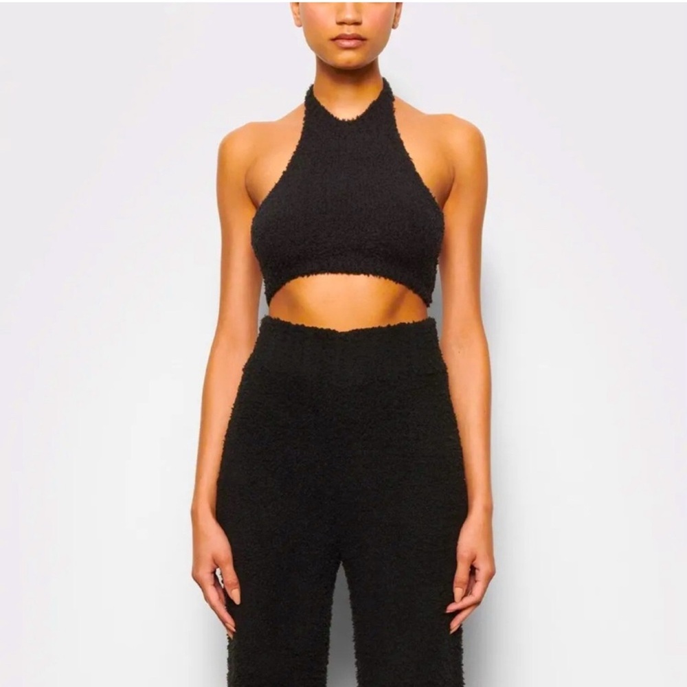 SKIMS Fuzzy Black Halter Top